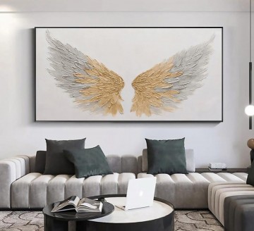 Gold Angel Wing oro abstracto de Palette Knife arte de pared minimalismo Pinturas al óleo